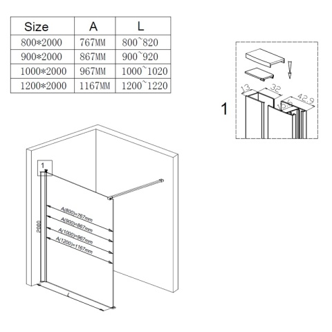 ŚCIANKA PRYSZNICOWA SH07F ZŁOTA 120 CM 8 MM