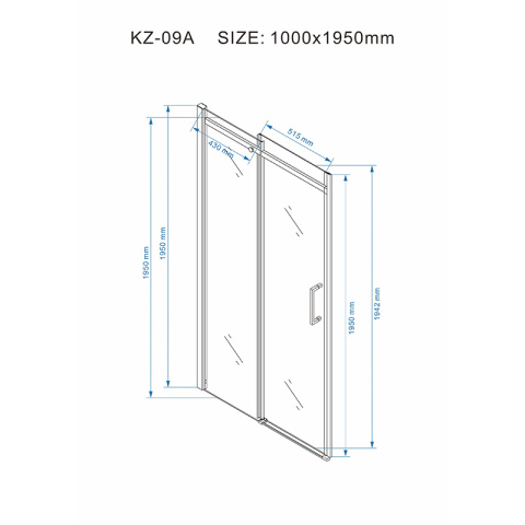 DRZWI PRYSZNICOWE KZ09A CHROM 95-100 CM 8 MM DRZWI PRYSZNICOWE KZ09A CHROM 95-100 CM 8 MM