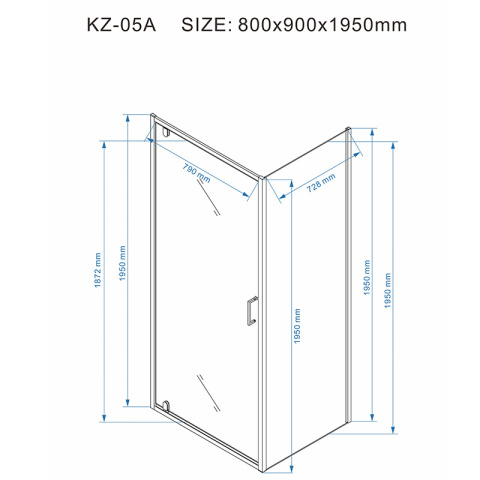 KABINA PRYSZNICOWA PROSTOKĄTNA KZ05A CHROM 90x80 CM