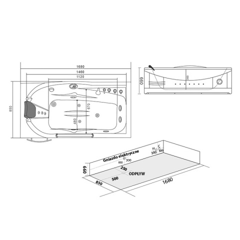 WANNA Z HYDROMASAŻEM RAMZES 634 BIAŁA 168x85 CM WANNA Z HYDROMASAŻEM RAMZES 634 BIAŁA 168x85 CM