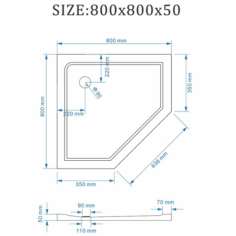 BRODZIK PRYSZNICOWY PIĘCIOKĄTNY SLIM ST08A BIAŁY 80x80 CM