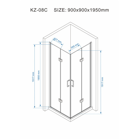 KABINA PRYSZNICOWA KWADRATOWA KZ08C CZARNA 90x90 CM