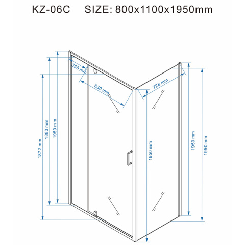 KABINA PRYSZNICOWA PROSTOKĄTNA Z BRODZIKIEM KZ06C/ST03B CHROM/BIAŁY 110x80 CM