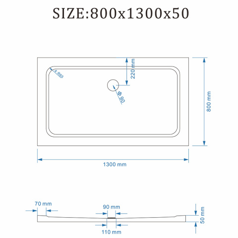 BRODZIK PRYSZNICOWY PROSTOKĄTNY SLIM ST03D BIAŁY 130x80 CM