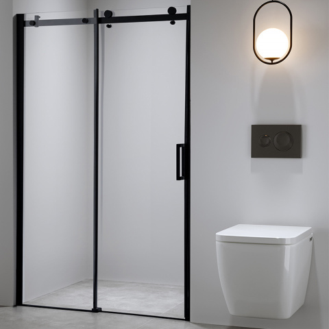 DRZWI PRYSZNICOWE Z BRODZIKIEM SH03B/SXL03C CZARNE/BIAŁY 95-100/100x80 CM 8 MM