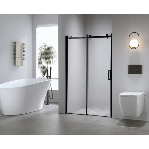 DRZWI PRYSZNICOWE Z BRODZIKIEM SH03B/SXL03C CZARNE/BIAŁY 95-100/100x80 CM 8 MM