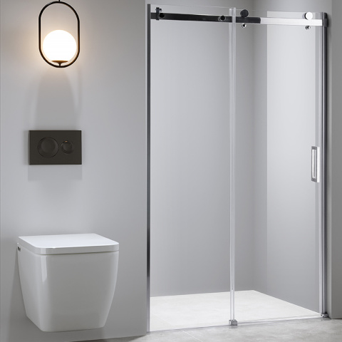 DRZWI PRYSZNICOWE Z BRODZIKIEM SH03B/ST04A CHROM/BIAŁY 95-100/100x90 CM 8 MM