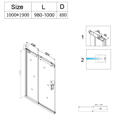 DRZWI PRYSZNICOWE Z BRODZIKIEM SH03B/ST03A CZARNE/BIAŁY 95-100/100x80 CM 8 MM DRZWI PRYSZNICOWE Z BRODZIKIEM SH03B/ST03A CZARNE/BIAŁY 95-100/100x80 CM 8 MM