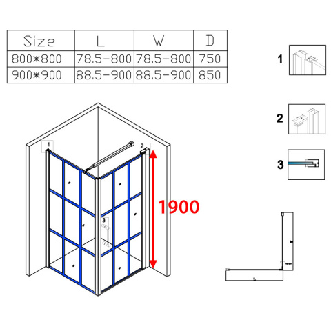 KABINA PRYSZNICOWA KWADRATOWA Z BRODZIKIEM BS13B/ST02B CZARNA/CZARNY 90x90 CM