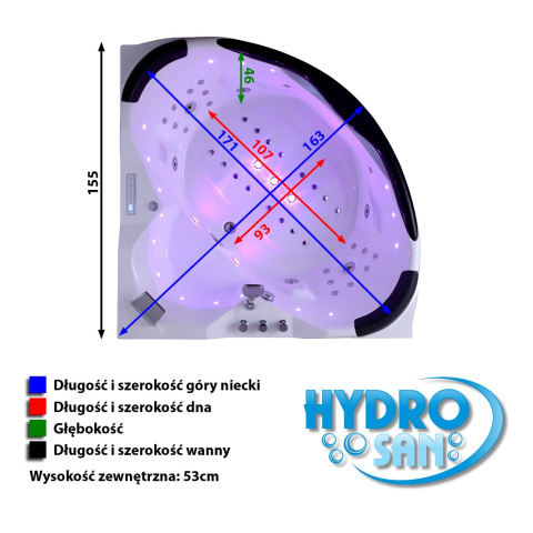 WANNA Z HYDROMASAŻEM EOS 932 BIAŁA 155x155 CM