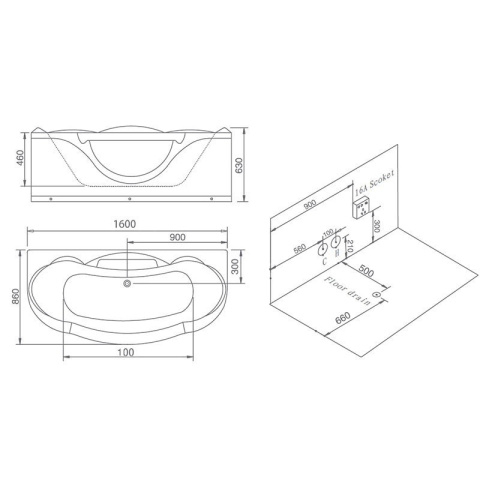 WANNA Z HYDROMASAŻEM PARMA 924 BIAŁA 160x88 CM WANNA Z HYDROMASAŻEM PARMA 924 BIAŁA 160x88 CM