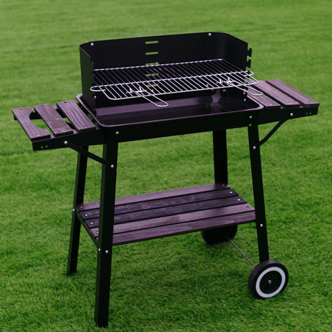 GRILL OGRODOWY WĘGLOWY Z OSŁONĄ I PÓŁKAMI VL06 CZARNY GRILL OGRODOWY WĘGLOWY Z OSŁONĄ I PÓŁKAMI VL06 CZARNY