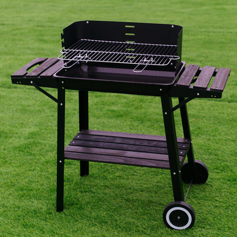 GRILL OGRODOWY WĘGLOWY Z OSŁONĄ I PÓŁKAMI VL06 CZARNY GRILL OGRODOWY WĘGLOWY Z OSŁONĄ I PÓŁKAMI VL06 CZARNY