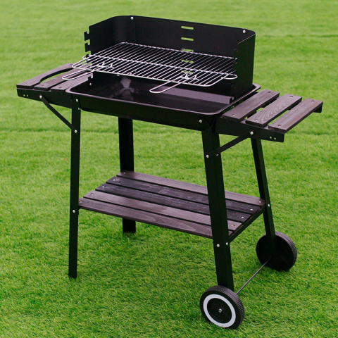 GRILL OGRODOWY WĘGLOWY Z OSŁONĄ I PÓŁKAMI VL06 CZARNY GRILL OGRODOWY WĘGLOWY Z OSŁONĄ I PÓŁKAMI VL06 CZARNY