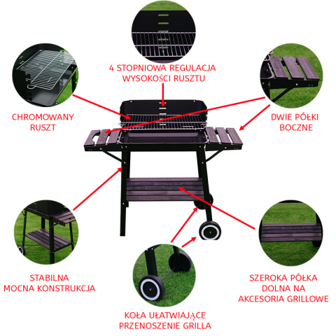GRILL OGRODOWY WĘGLOWY Z OSŁONĄ I PÓŁKAMI VL06 CZARNY GRILL OGRODOWY WĘGLOWY Z OSŁONĄ I PÓŁKAMI VL06 CZARNY