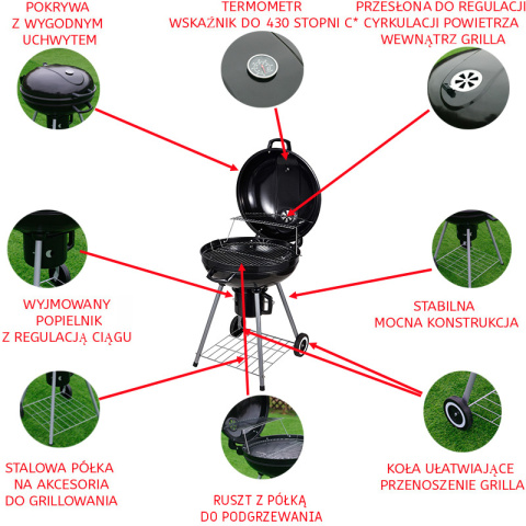 GRILL OGRODOWY WĘGLOWY Z POKRYWĄ OKRĄGŁY VL04 CZARNY GRILL OGRODOWY WĘGLOWY Z POKRYWĄ OKRĄGŁY VL04 CZARNY