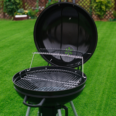 GRILL OGRODOWY WĘGLOWY Z POKRYWĄ OKRĄGŁY VL04 CZARNY GRILL OGRODOWY WĘGLOWY Z POKRYWĄ OKRĄGŁY VL04 CZARNY