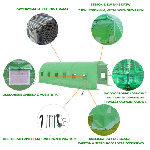 TUNEL OGRODOWY FOLIOWY SZKLARNIA 6m2 TF03G 3x2m ZIELONY SOLIDNY