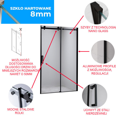 DRZWI PRYSZNICOWE SH03C CZARNE 105-110 CM 8 MM DRZWI PRYSZNICOWE SH03C CZARNE 105-110 CM 8 MM
