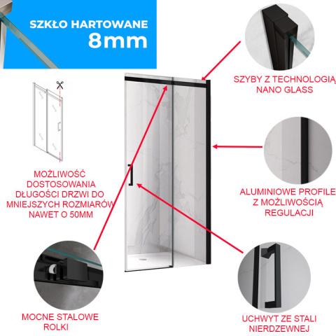 DRZWI PRYSZNICOWE KZ09B CZARNE 105-110 CM 8 MM DRZWI PRYSZNICOWE KZ09B CZARNE 105-110 CM 8 MM