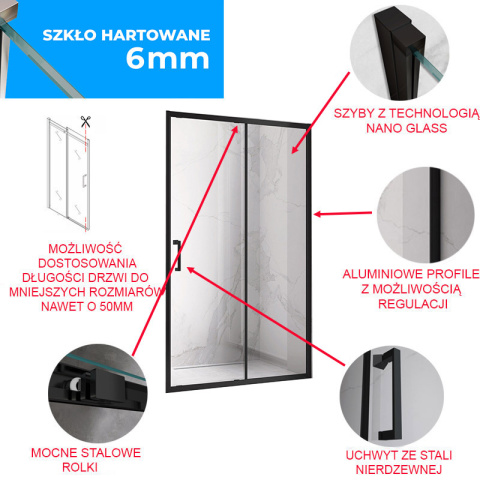 DRZWI PRYSZNICOWE KZ14C CZARNE 115-120 CM 6 MM DRZWI PRYSZNICOWE KZ14C CZARNE 115-120 CM 6 MM