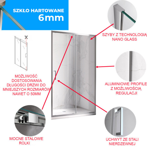 DRZWI PRYSZNICOWE KZ14C CHROM 115-120 CM 6 MM DRZWI PRYSZNICOWE KZ14C CHROM 115-120 CM 6 MM