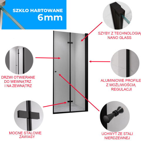DRZWI PRYSZNICOWE SH01B CZARNE 90 CM 6 MM DRZWI PRYSZNICOWE SH01B CZARNE 90 CM 6 MM