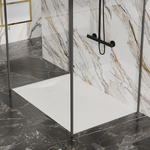 BRODZIK PRYSZNICOWY KAMIENNY PROSTOKĄTNY SLIM RIKO BIAŁY 140x80 CM