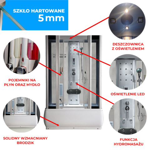 KABINA PRYSZNICOWA Z HYDROMASAŻEM WSH7716W BIAŁA 120x85 CM