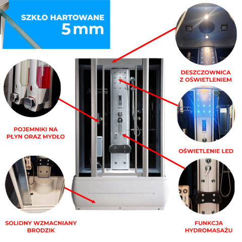 KABINA PRYSZNICOWA Z HYDROMASAŻEM I SAUNĄ WSH7716S 120x85 CM