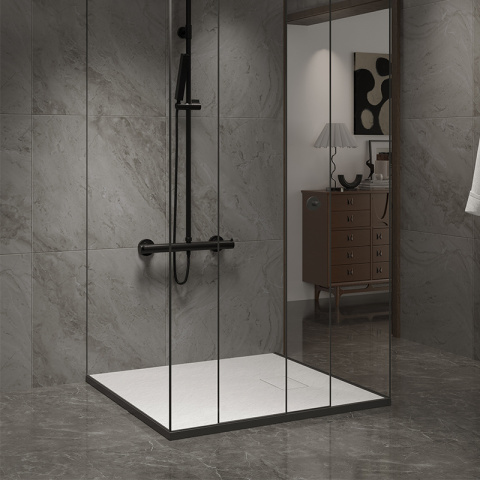 BRODZIK PRYSZNICOWY KAMIENNY KWADRATOWY SLIM JUKO BIAŁY 90x90 CM