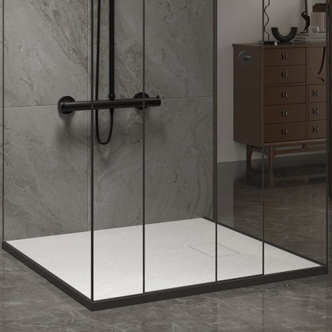 BRODZIK PRYSZNICOWY KAMIENNY KWADRATOWY SLIM JUKO BIAŁY 90x90 CM