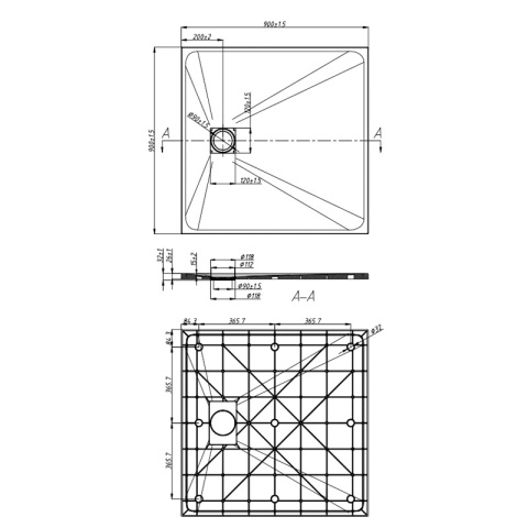 KABINA PRYSZNICOWA KWADRATOWA Z BRODZIKIEM KZ04C/RIKO CHROM/CZARNY 90x90 CM