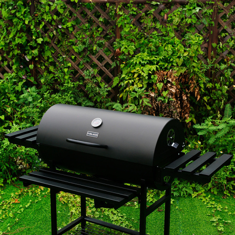 GRILL OGRODOWY WĘGLOWY Z POKRYWĄ I PÓŁKAMI VL09 CZARNY GRILL OGRODOWY WĘGLOWY Z POKRYWĄ I PÓŁKAMI VL09 CZARNY