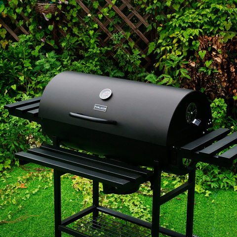 GRILL OGRODOWY WĘGLOWY Z POKRYWĄ I PÓŁKAMI VL09 CZARNY GRILL OGRODOWY WĘGLOWY Z POKRYWĄ I PÓŁKAMI VL09 CZARNY