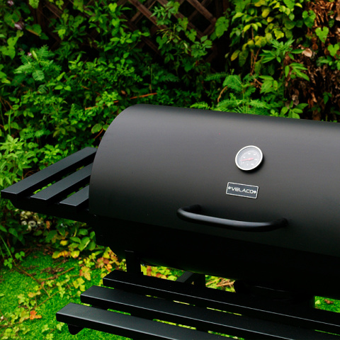 GRILL OGRODOWY WĘGLOWY Z POKRYWĄ I PÓŁKAMI VL09 CZARNY GRILL OGRODOWY WĘGLOWY Z POKRYWĄ I PÓŁKAMI VL09 CZARNY