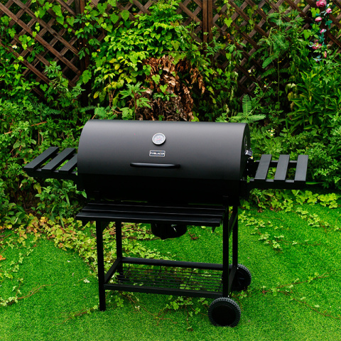 GRILL OGRODOWY WĘGLOWY Z POKRYWĄ I PÓŁKAMI VL09 CZARNY GRILL OGRODOWY WĘGLOWY Z POKRYWĄ I PÓŁKAMI VL09 CZARNY