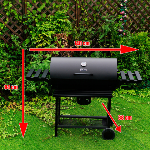 GRILL OGRODOWY WĘGLOWY Z POKRYWĄ I PÓŁKAMI VL09 CZARNY GRILL OGRODOWY WĘGLOWY Z POKRYWĄ I PÓŁKAMI VL09 CZARNY