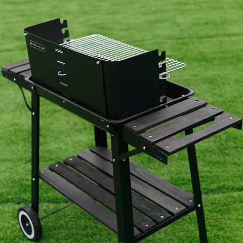 GRILL OGRODOWY WĘGLOWY Z OSŁONĄ I PÓŁKAMI VL06 CZARNY GRILL OGRODOWY WĘGLOWY Z OSŁONĄ I PÓŁKAMI VL06 CZARNY