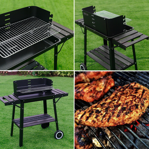 GRILL OGRODOWY WĘGLOWY Z OSŁONĄ I PÓŁKAMI VL06 CZARNY GRILL OGRODOWY WĘGLOWY Z OSŁONĄ I PÓŁKAMI VL06 CZARNY