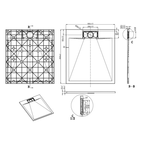BRODZIK PRYSZNICOWY KAMIENNY PROSTOKĄTNY SLIM MIKO CZARNY 100x90 CM