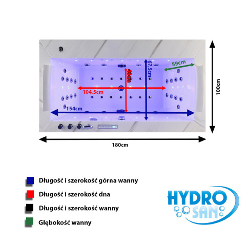 WANNA Z HYDROMASAŻEM BOSTON 926 BIAŁA 180x100 CM