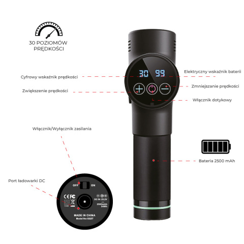 PISTOLET DO MASAŻU MOCNY MASAŻER DO PLECÓW CIAŁA MASSAGE GUN 100W + 8 KOŃCÓWEK RP08 PISTOLET DO MASAŻU MOCNY MASAŻER DO PLECÓW CIAŁA MASSAGE GUN 100W + 8 KOŃCÓWEK RP08