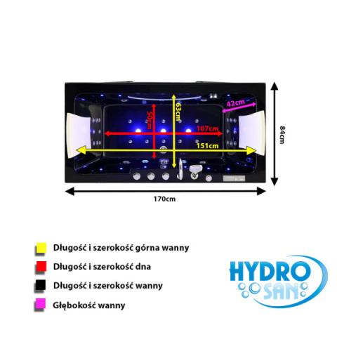 WANNA Z HYDROMASAŻEM IRIS 933C CZARNA FALA 170x84 CM WANNA Z HYDROMASAŻEM IRIS 933C CZARNA FALA 170x84 CM