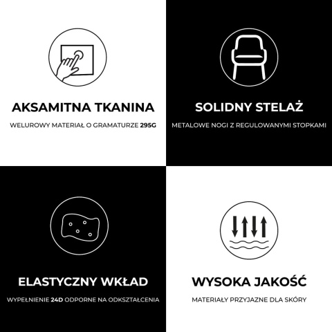 FOTEL KRZESŁO WELUROWE TAPICEROWANE NIKA SZARY NOGI CZARNE