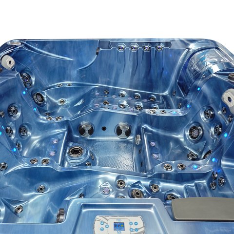 JACUZZI OGRODOWE WANNA SPA747 NIEBIESKA FALA OCEANU OBUDOWA SZARA DESKA F22 210x210 CM