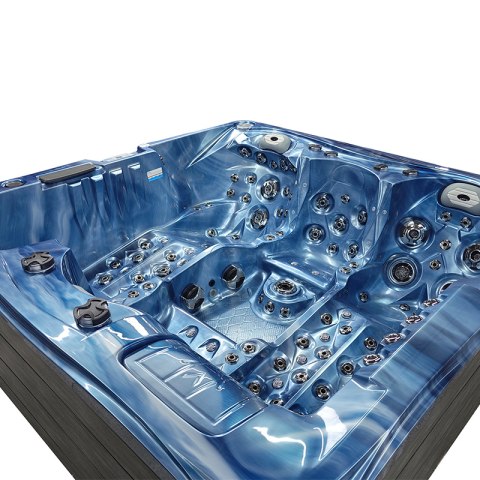 JACUZZI OGRODOWE WANNA SPA747 NIEBIESKA FALA OCEANU OBUDOWA SZARA DESKA F22 210x210 CM