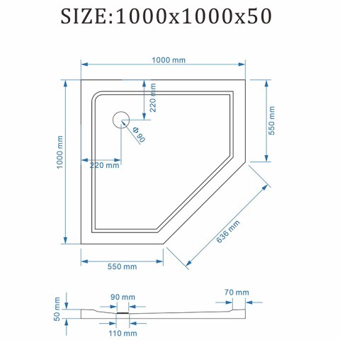 BRODZIK PRYSZNICOWY PIĘCIOKĄTNY SLIM ST08C CZARNY 100x100 CM BRODZIK PRYSZNICOWY PIĘCIOKĄTNY SLIM ST08C CZARNY 100x100 CM