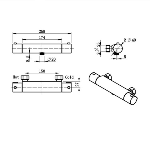 BATERIA ŁAZIENKOWA PRYSZNICOWA T203B CZARNA