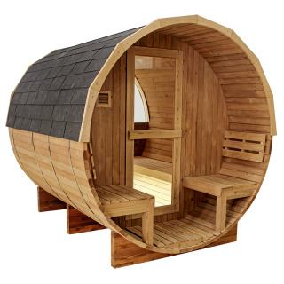 SAUNA OGRODOWA FIŃSKA BECZKA Z PIECEM ASKER-HG 4-6 OSOBOWA 210x240 CM